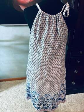 Tommy Bahama Blue & White Floral Border Print Halter Mini Dress Sz M A423